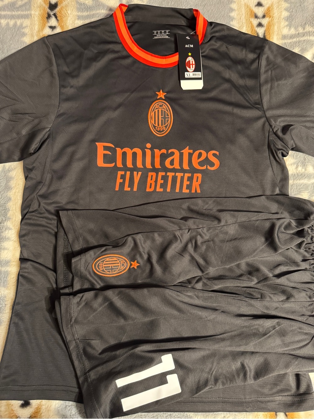 AC Milan Men's Black & Orange Training Jersey - Emirates Fly Better